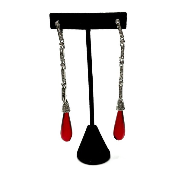 Vintage 1980s Kenneth Jay Lane Ruby Red Teardrop Earrings—Art Deco Revival — EUC - Picture 2 of 8